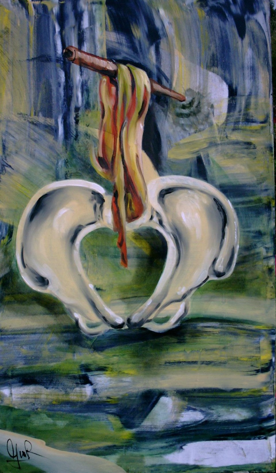 Becken-Tuch  l auf Holz  50x80