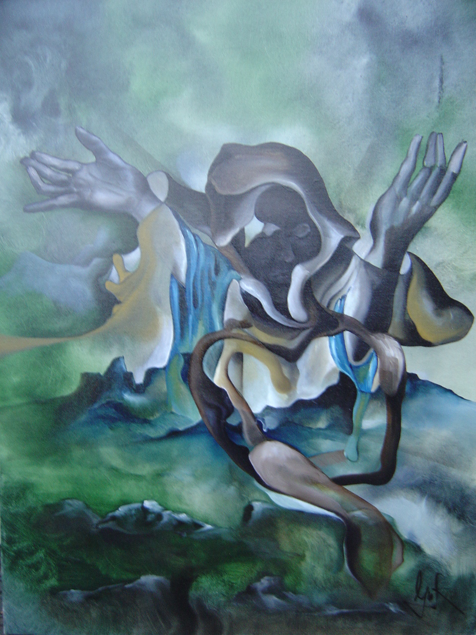 Vater und Sohn auf der Pirsch   ,80x60. Oel auf leinwand